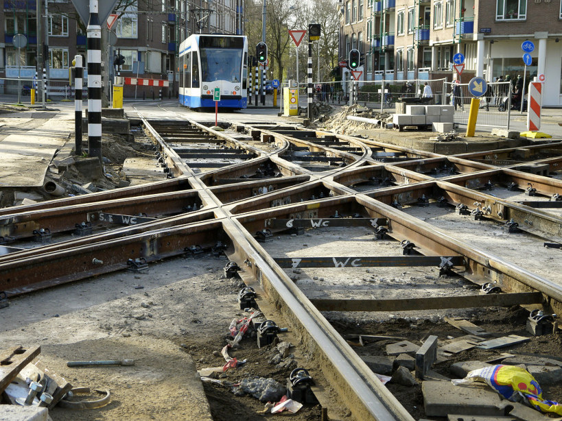 Amsterdam tram line junction undergoing repair. Not our photo - source