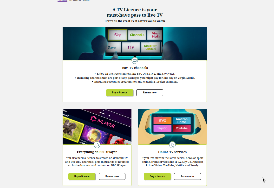 The Check page on the TV licence website