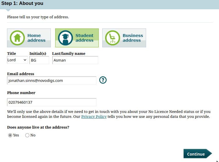 Personal information asked for as part of the declaration