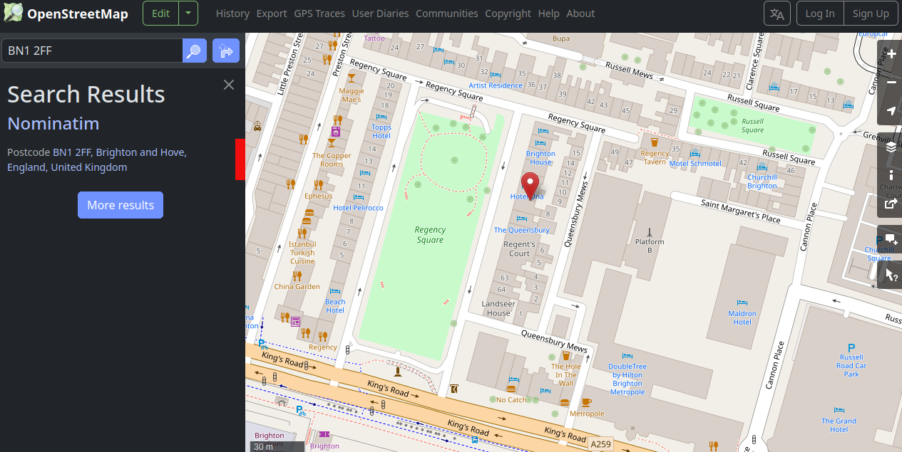 The example postcode maps here