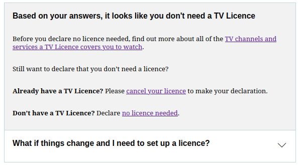 Popup saying you don’t need a licence